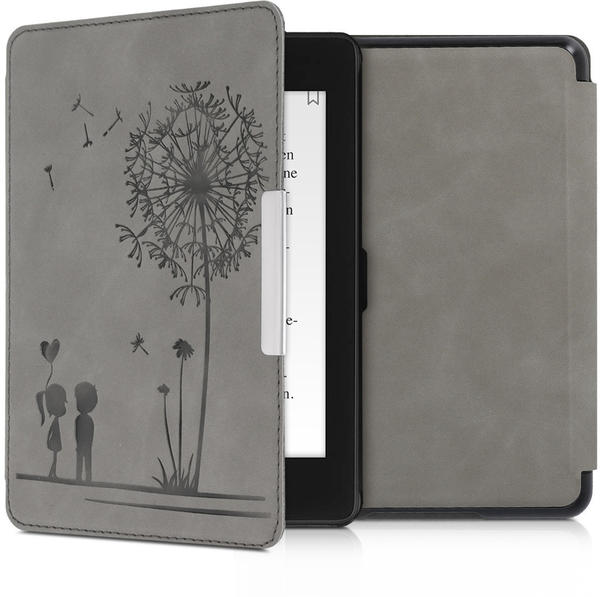 kwmobile Kunstleder eReader Schutzhülle Cover Case für Amazon Kindle Paperwhite (10. Gen - 2018) - - Pusteblume Love Design Grau