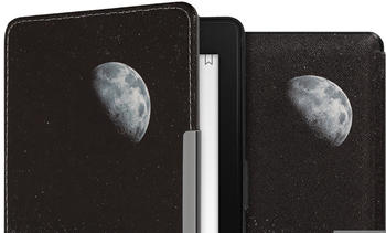 kwmobile Kunstleder eReader Schutzhülle Cover Case für Amazon Kindle Paperwhite (für Modelle bis 2017) - Mond Design Hellgrau Schwarz