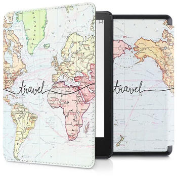 kwmobile Case Amazon Kindle Paperwhite 2021 Travel Schriftzug Schwarz Mehrfarbig
