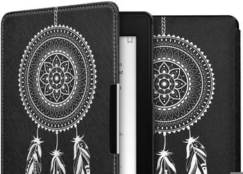 kwmobile Kunstleder eReader Schutzhülle Cover Case für Amazon Kindle Paperwhite (für Modelle bis 2017) - Mandala Traumfänger Design Weiß Schwarz