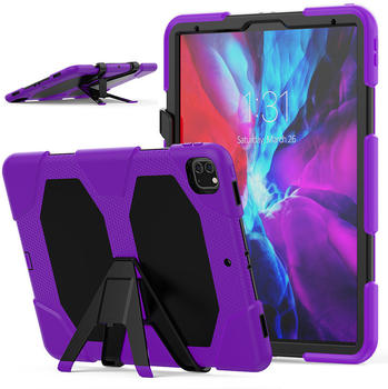 Lobwerk Hülle für Apple iPad Pro 12.9 2020 12,9 Zoll Outdoor Cover mit Displayschutz + Ständer Lila