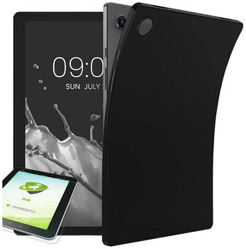 Wigento Hülle Samsung Galaxy Tab A8 2021 X205 X200 Schwarz Hülle Tasche Cover + H9 Hart Glas