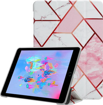 Cadorabo Tablet Book Hülle Bunter Marmor (iPad Air 2014 (2. Gen), iPad Air 2013 (1. Gen), IPad Pro 9.7), Rosa, Weiss