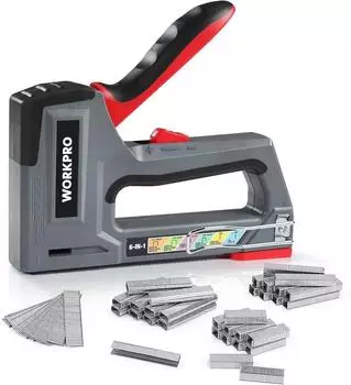 WORKPRO Handtacker-Set Heavy Duty 6-in-1 mit 4000 Klammern, N&auml;gel T20