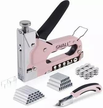 LuxusKollektion Handtacker-Set 3-in-1 mit 3000 Klammern, regulierbare Schusskraft, rosa