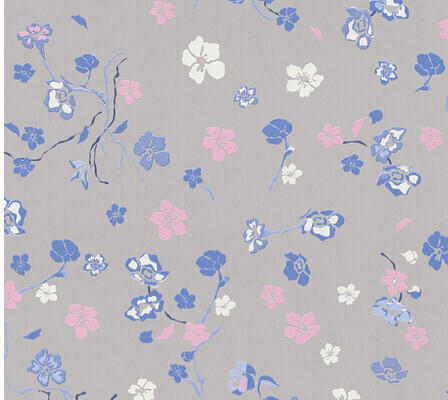 Livingwalls House of Turnowsky verspielte Blumen grau blau (38907-4)