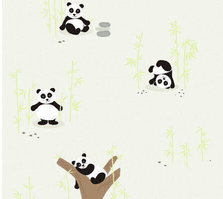 Livingwalls Little Love Panda & Bambus grün grau (38142-1)