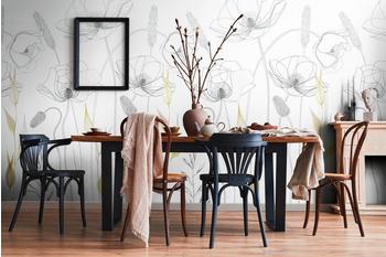 Livingwalls 39212-1 The Wall II Mohnblumen Schwarz Weiß 3-tlg. 159 x 280 cm