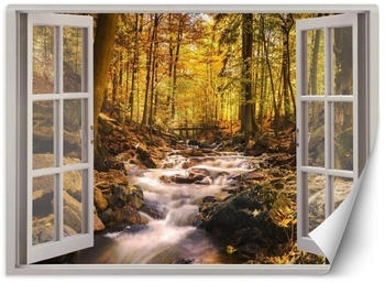 Feeby Fototapete Fenster Wald Bach Natur 140x100