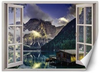 Feeby Fototapete Fensterblick See in den Bergen Natur 140x100