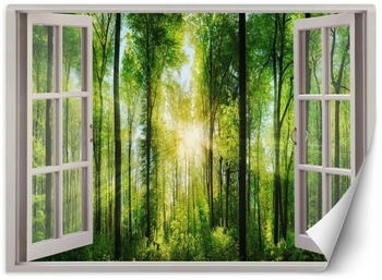 Feeby Fototapete Fensterblick Sonnenstrahlen im Wald 140x100