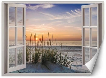 Feeby Fototapete Fensterblick Sonnenuntergang am Strand 140x100