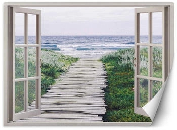 Feeby Fototapete Fensterblick Steg zum Strand 140x100