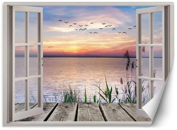 Feeby Fototapete Fensterblick Sonnenuntergang Steg Landschaft 210x150