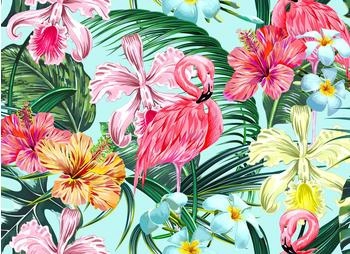 mayddle Flamingo Blätter Blumen Türkis Rosa 3,50 x 2,55 m