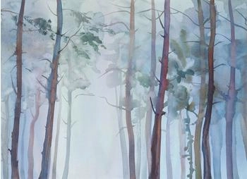 mayddle Wald Aquarell Blau Grün 3,50 x 2,55 m