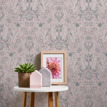 Livingwalls Maison Charme Florale Vogel Motiv Tapete Rosa Grau (390752)