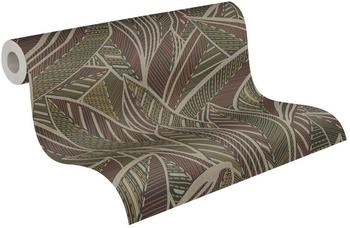 Livingwalls Vliestapete mit Blattmuster Braun Gold Schwarz (399331)