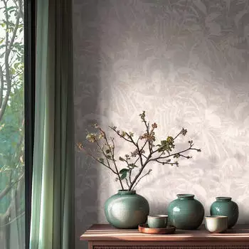 Livingwalls Metropolitan Stories Hot Spots Dschungel Weiß-Grau-Metallic Floral 10,05 x 0,53 m