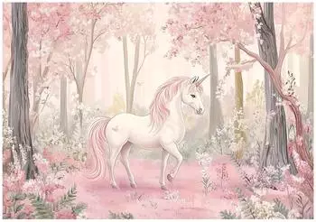 Wallarena Vlies Kinderzimmer 250x175 cm Einhorn Fototapeten f&uuml;r Kinder M&auml;dchen Kinderzimmertapete rosa Blumen Fantasy (15697VX5)