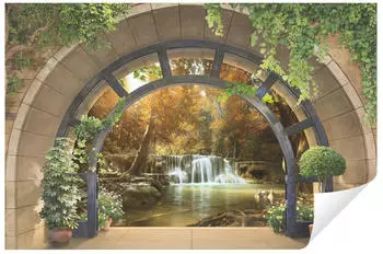 Wallarena 3D Fenster Wasserfall Vlies Wohnzimmer Schlafzimmer Wandtapete Glatt Vlies 3D Effekt 3D Wohnzimmer Schlafzimmer + Kleister Motivtapete 2.54 m x 1.84