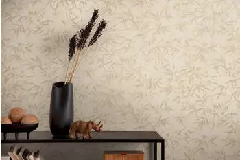 Livingwalls Vliestapete Bl&auml;tter Bambus-Optik Beige Metallic (790463)