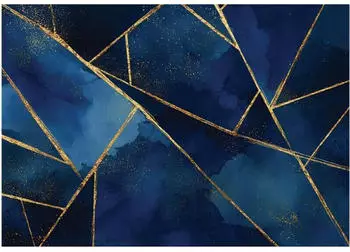 Wallarena Vlies Marmor 250x175 cm Fototapeten f&uuml;r Wohnzimmer Schlafzimmer Wandtapete 3D Effektinkl. Kleister geometrisch blau Abstrakt gold (15991VX5)