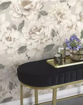 Rasch 201352 Helle mit Blumen in hellem Grau und zartem Beige Blumentapete 10,05m x 0,53m (LxB)