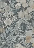 Vliestapete - Secret Garden - Dunkelblau Taupe Hellgrau B&auml;ume Bl&auml;tter...