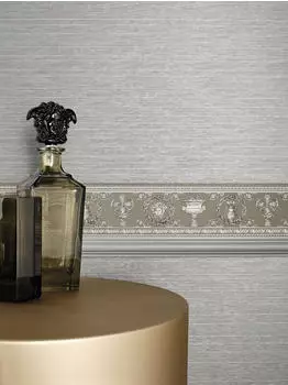Bricoflor A.S. Cr&eacute;ation VERSACE WALLPAPER Vanitas Luxustapete mit Ornamenten barock 5,00 m x 0,09 m beige grau metallic Made in Germany 343053 34305-3