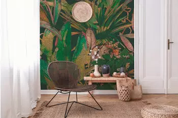Livingwalls Designwalls 2 Fototapete Floral Jungle Vlies Dunkelgr&uuml;n Gold 2,55x3,5m (67904736-0)