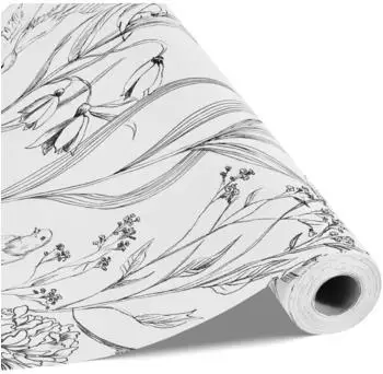 VEVOR Tapete selbstklebend, Vinyl, botanisches Blumenmuster wei&szlig;, 45cm x 10m (C0-219)