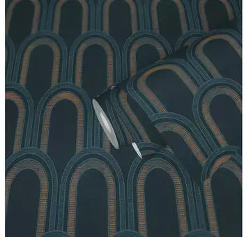 Bricoflor Art Deco Petrol Blau Gold MetallicArcade 391763 Retro 10,05 m x 0,53 m Made in Germany