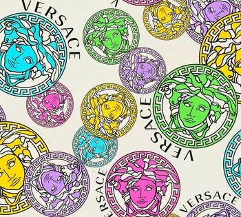 Bricoflor A.S. Cr&eacute;ation VERSACE WALLPAPER Bunt Wei&szlig; Rosa Blau Luxus Designer Logo Medusa 386101 10,05x0,70m Made in Germany