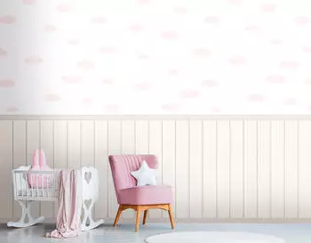 Livingwalls Wallpanel Vliestapete Wolken-Muster, Holz-Optik-Sockelborte, creme/wei&szlig;/rosa (398164)