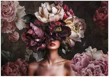 Wallarena Vlies Frau Pfingstrosen 300x210 cm Fototapeten f&uuml;r Wohnzimmer Schlafzimmer Wandtapete 3D Effektinkl. Kleister Rosen Blumen Glamour (15525VX6)