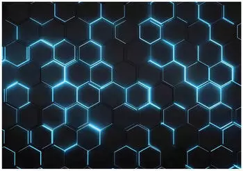 Wallarena Vlies Geometrisch 150x105 cm Fototapeten f&uuml;r Wohnzimmer Schlafzimmer Wandtapete 3D Effektinkl. Kleister Modern Abstrakt schwarz blau (15734VX3)