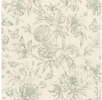 Rasch 793925 in Cremewei&szlig; mit floralem Muster im Vintage Stil in Gr&uuml;n 10,05 x 0,53 (LXB)
