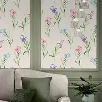 LAURA ASHLEY Vliestapete "Hawling Irises Soft Natural" gebl&uuml;mt glatt 10mx52cm...