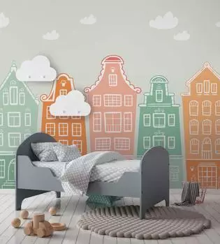 Livingwalls Fototapete "Fantasy HouseRow" Vlies bunt pastell 2,55x3,5m (31193043-0)