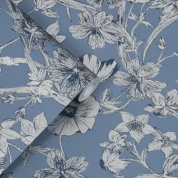 Laura Ashley Summerhill Vliestapete Floral Midnight Blue 52x1000cm (Summerhill)