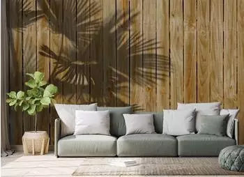 Livingwalls Fototapete ShadeOfPalm1 Palmenschatten Holzoptik Vlies 2,55x3,5m (59150151-0)