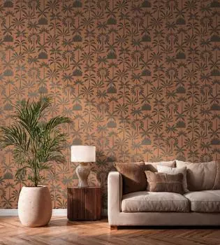 Livingwalls Vliestapete Palmen Dschungel Orange Schwarz Metallic (79163-3)