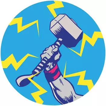 Komar Avengers Thor Hammer Pop Art Fototapete, rund, Vlies, selbstklebend, &Oslash;125cm (DD1-056)