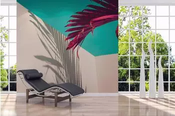 Livingwalls Fototapete "PurplePalm" Palmenschatten Vlies 2,55x3,5m creme/t&uuml;rkis (15672345-0)