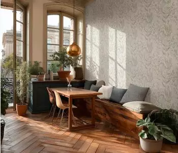 Livingwalls Vliestapete Blumen Bl&auml;tter Aquarelloptik Creme Grau Gr&uuml;n (79009-1)