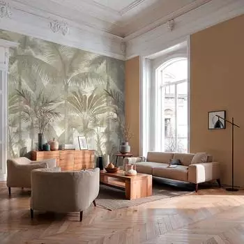 Livingwalls Fototapete Vlies Dschungel Palmen Floral Creme Beige (76190-5)