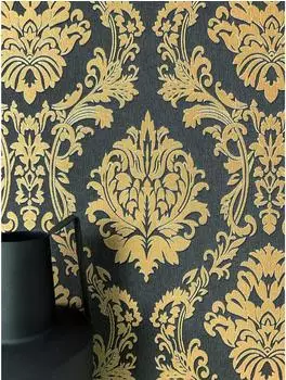 newroom Nikulai Black Vliestapete Ornament Barock Schwarz Gold (02-01040527-03)