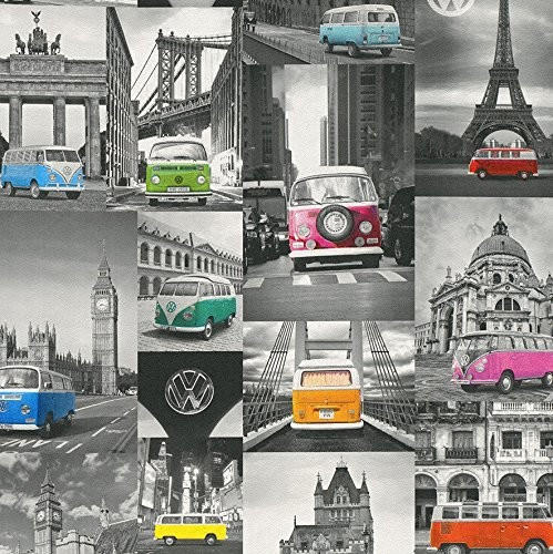 Erismann Collage VW Bulli grau bunt (42509-10)