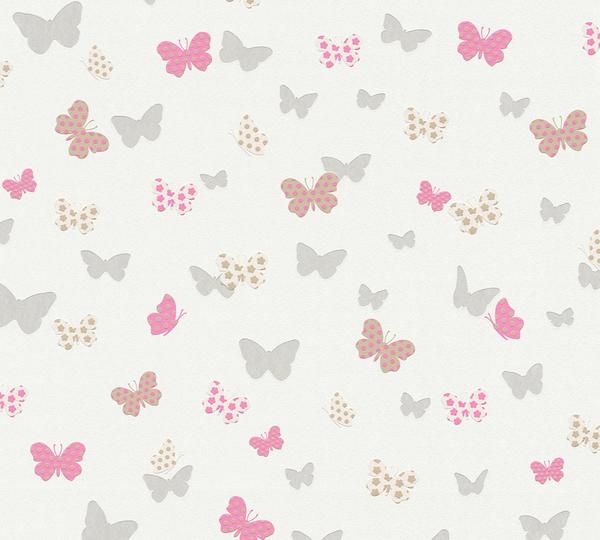 A.S. Creation Attractive mit Schmetterlingen weiß-grau-rosa